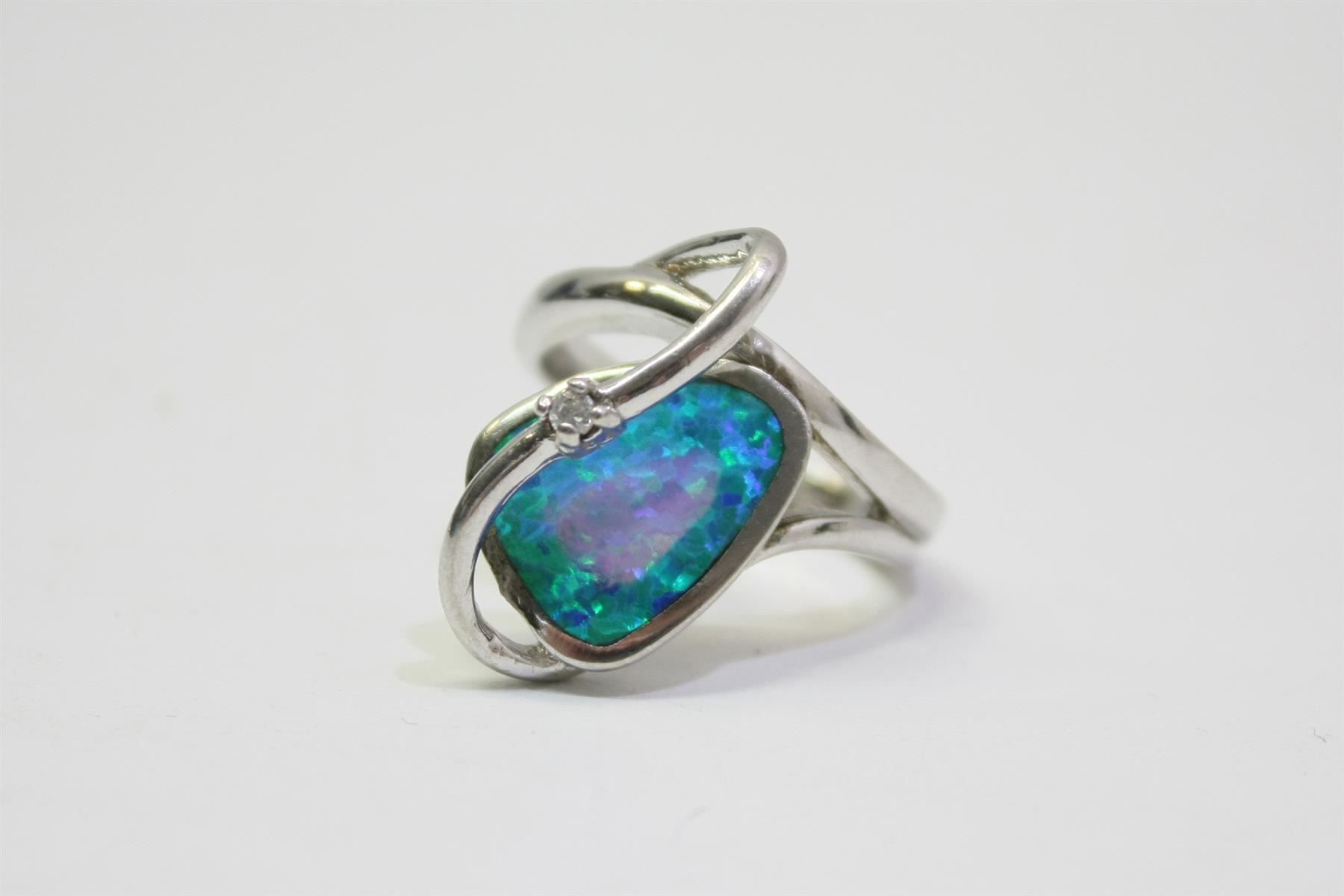 Anelli: 925er Silber Fingerring mit synth. Opal (2666) – Usato da Zürich venduto da fundsachenverkauf 1
