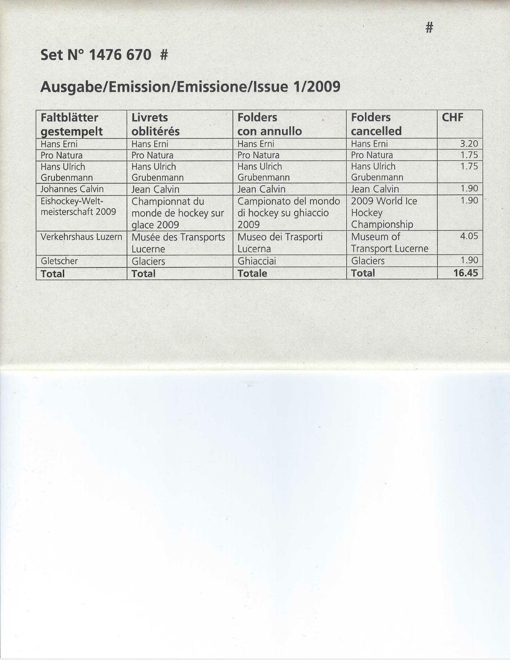 Tutti i francobolli: Faltblätter Schweizer Briefmarken Jahresset 2009 gestempelt – Nuovo e nell'imballaggio originale da Diegten venduto da Pdiego