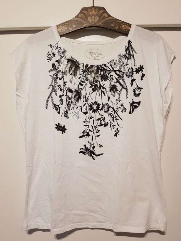 T-Shirts: Weiss/schwarzes T- Shirt L – Gebraucht aus Bätterkinden von Elefantenzoo