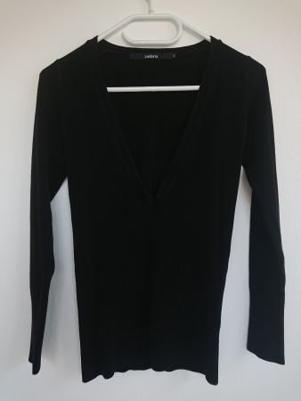 Damen Pullover Zebra Gr. S Schwarz mit tiefem V-Ausschnitt