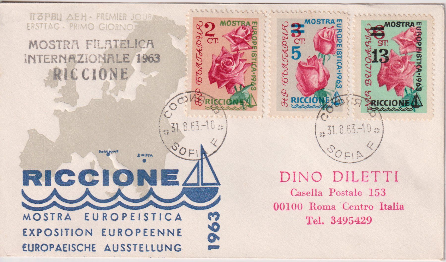 Tutti i francobolli: RICCIONE: Briefmarkenausstellung 1963 – Usato da Eschlikon TG venduto da PhilCon