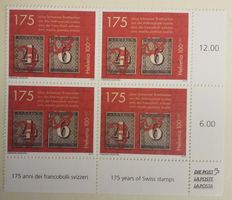 MA533) W115, 175 Jahr Schweizer Briefmarken ** Eck-4-Block