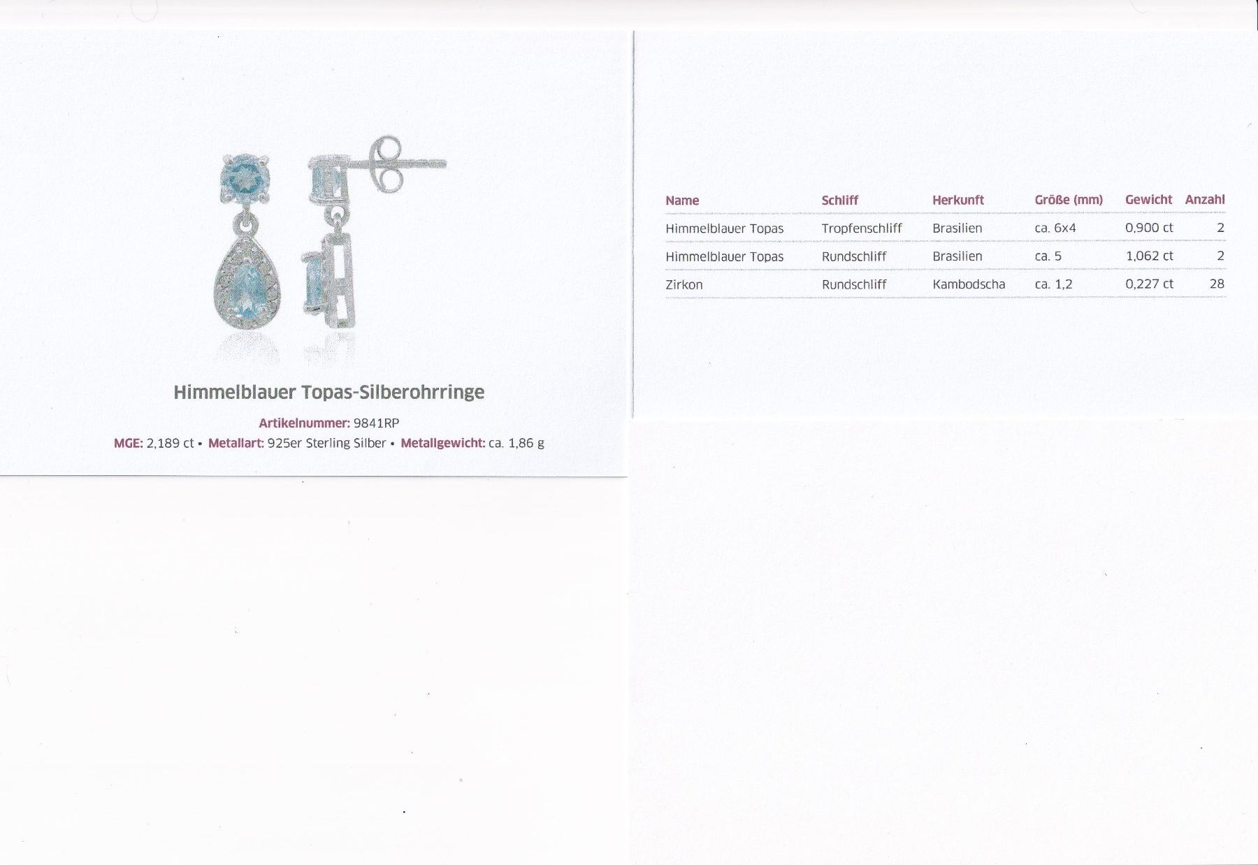 Ohrringe & -stecker: Echtschmuck: Himmelblauer Topas Silberohrstecker – Neu (gemäss Beschreibung) aus Zuchwil von maumauchi 1