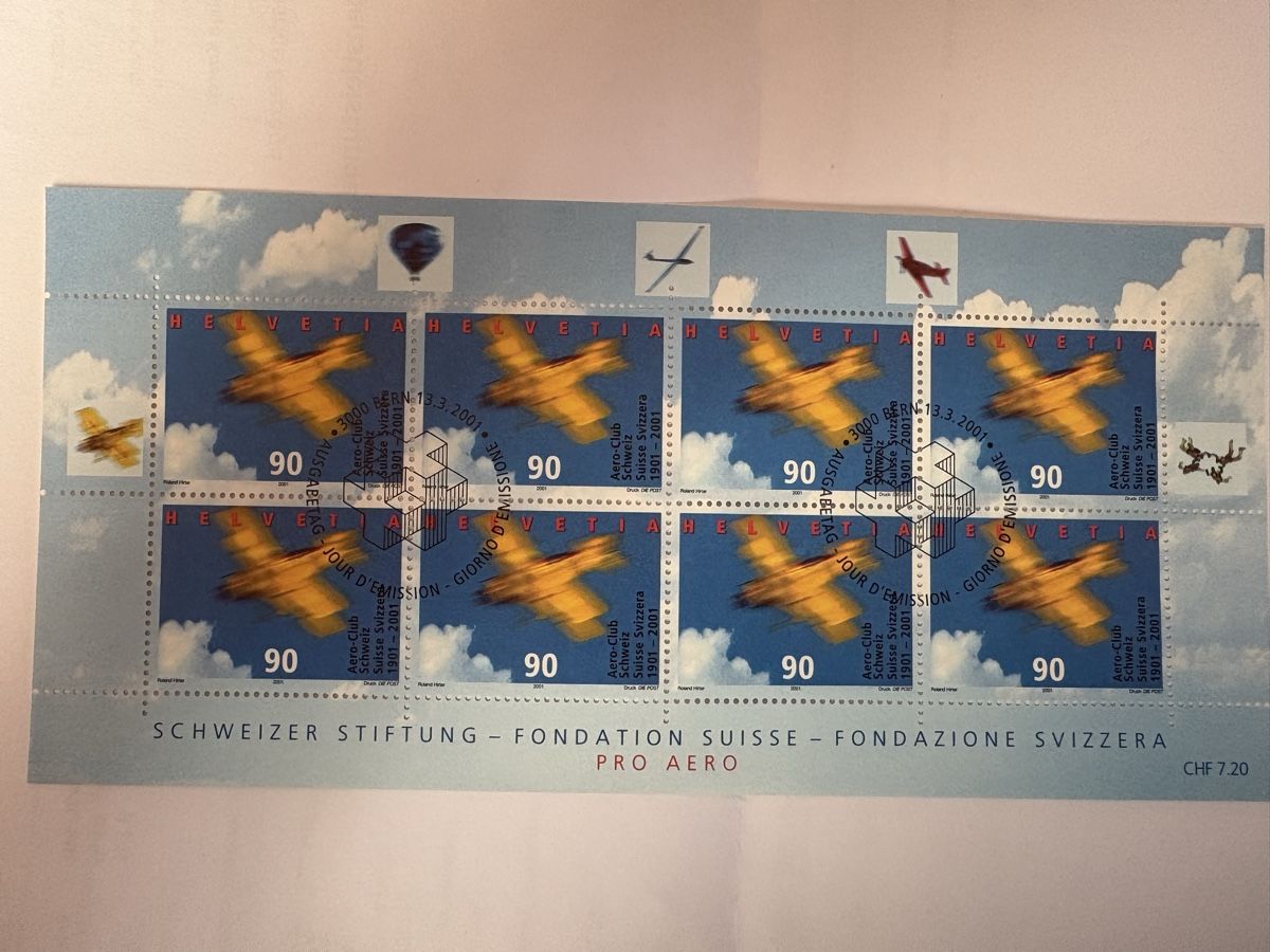 Tutti i francobolli: 2001 Kleinbogen Znr. 1016 mit Ersttagesentwertung – Usato da Wohlen AG venduto da Eschiedsrichter