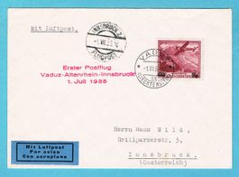 Erster Postflug Vaduz-Altenrhein-Innsbruck 1.VII.35 Ab Fr.1!