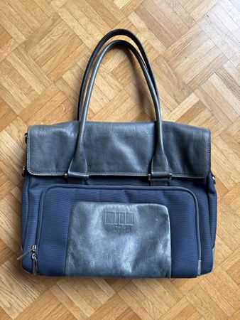 07 14 Blue and Grey Nylon Leather Laptop Work Bag