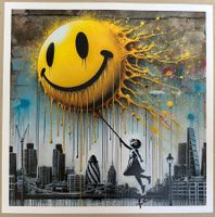 KeC: Banksy Girl flying over London, POP Art, signiert 2/5