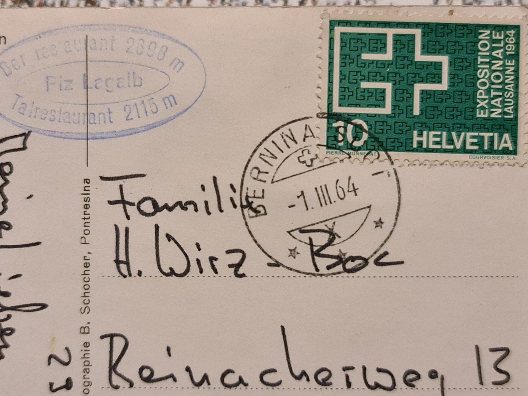 Cartoline postali: Ansichtskarte Piz Lagalp Schweiz 1964 – Usato da Dintikon venduto da Vexi 1