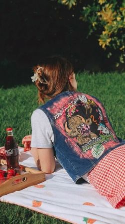 Unikat Jeans Gilet Handbemalt Grösse M