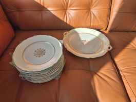 10 assiettes a dessert+plat gâteau porcelaine Limoges Pallas