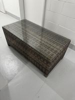 Gartentisch Rattanoptik mit Glasplatte braun gebraucht