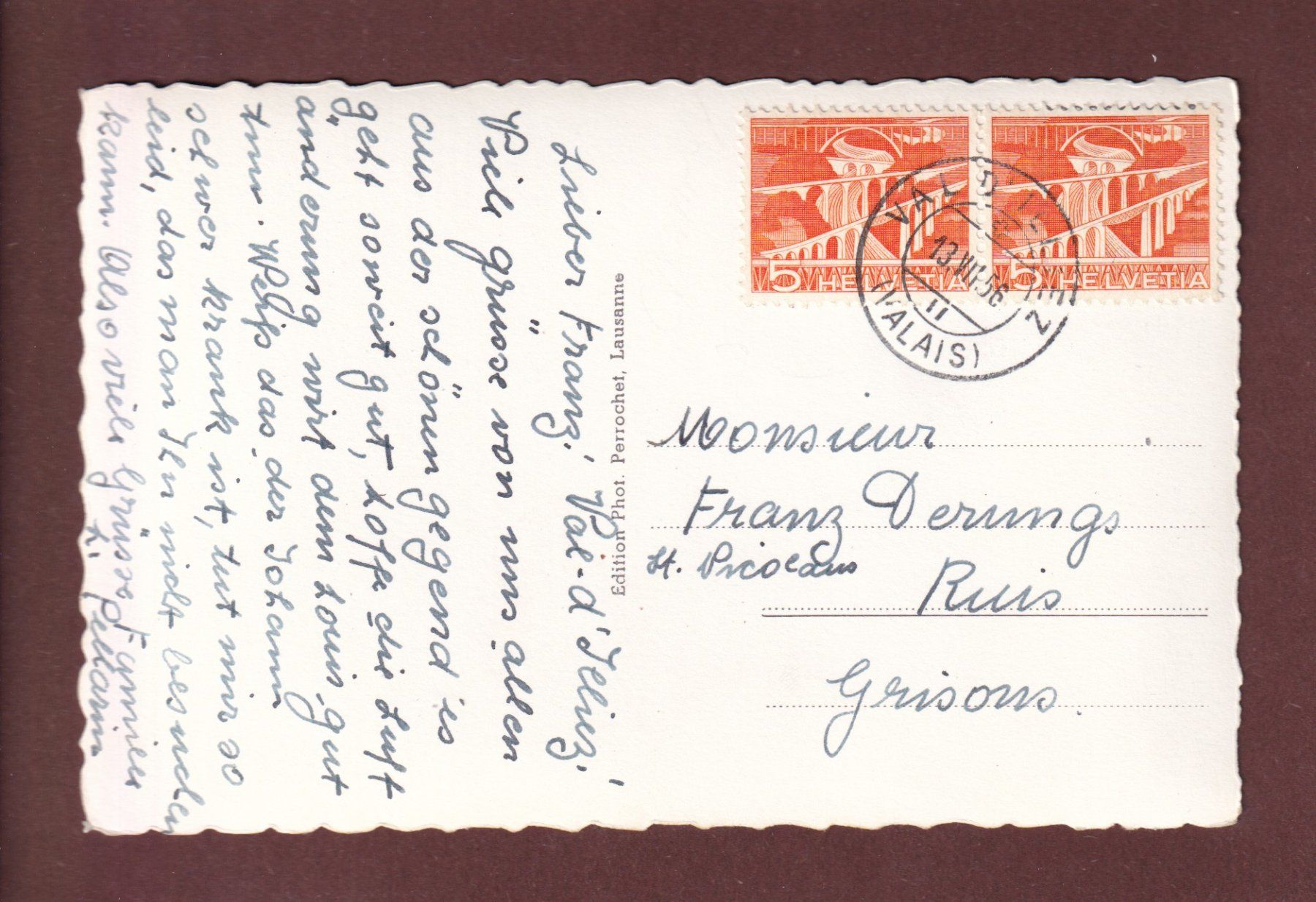 Cartoline postali: VAL D'ILLIEZ - 1956 – Usato da Pully venduto da nicecards-shop 1