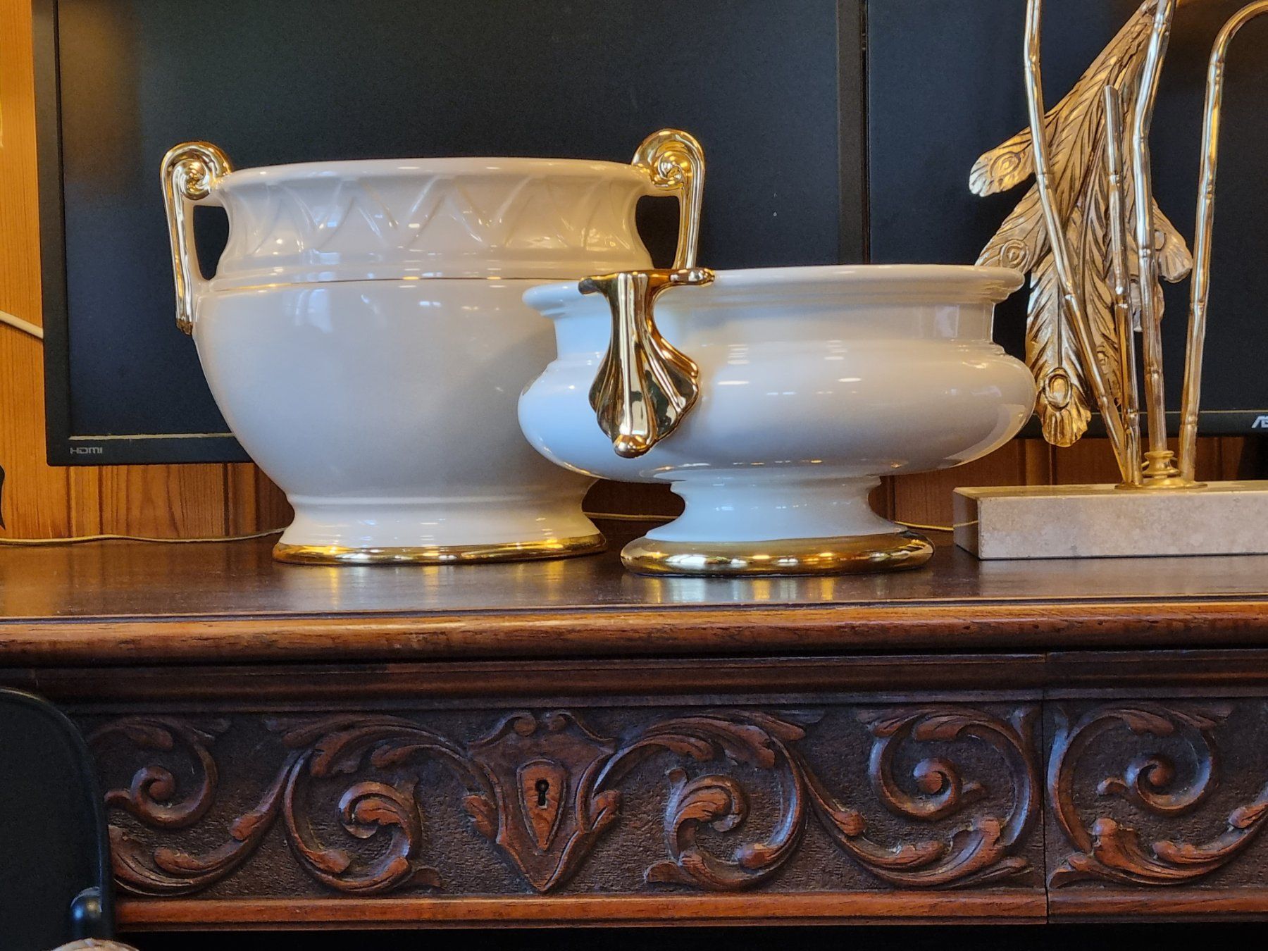 Blumentöpfe: Gilde Handwerk Cachepot Art Déco elfenbein/gold – Gebraucht aus Scharnachtal von devin03