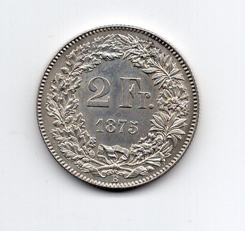 Alle Münzen: (249) Schweiz, 2 Franken 1875, rar, top stgl – Gebraucht aus Rüthi (Rheintal) von erdnuessli1