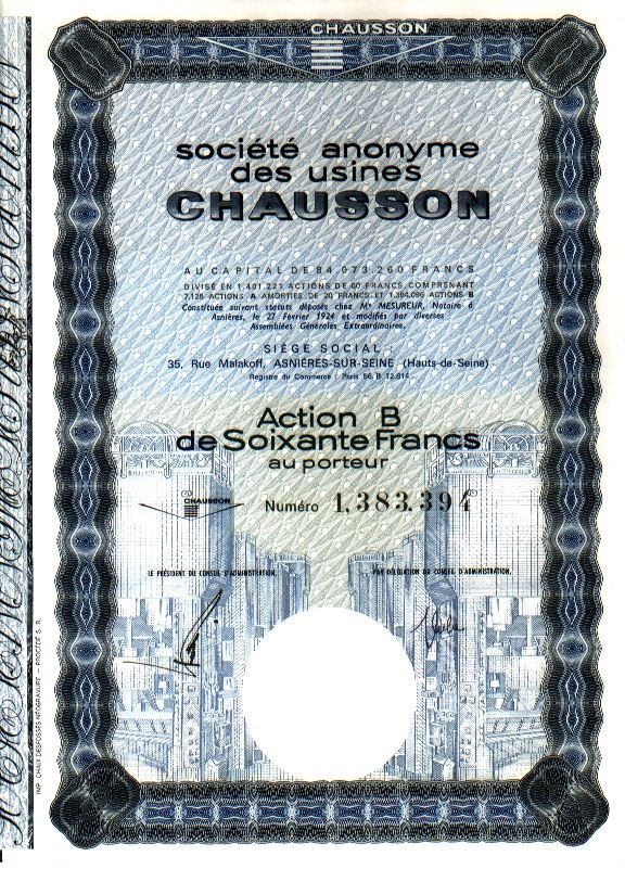 Documenti: SA des Usines Chausson - 1972 – Usato da Solothurn venduto da Sgasche