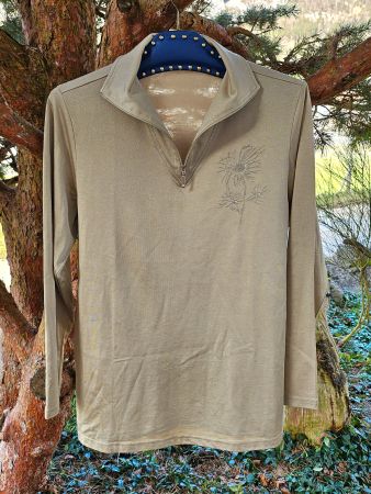 Top Langarm /Pullover olivgrün,fliessender Stoff,Blume,Gr.40