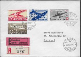 1944 R/Exp. Brief Jubil. Flug GENÈVE  ZÜRICH F37-40 ab 1.-