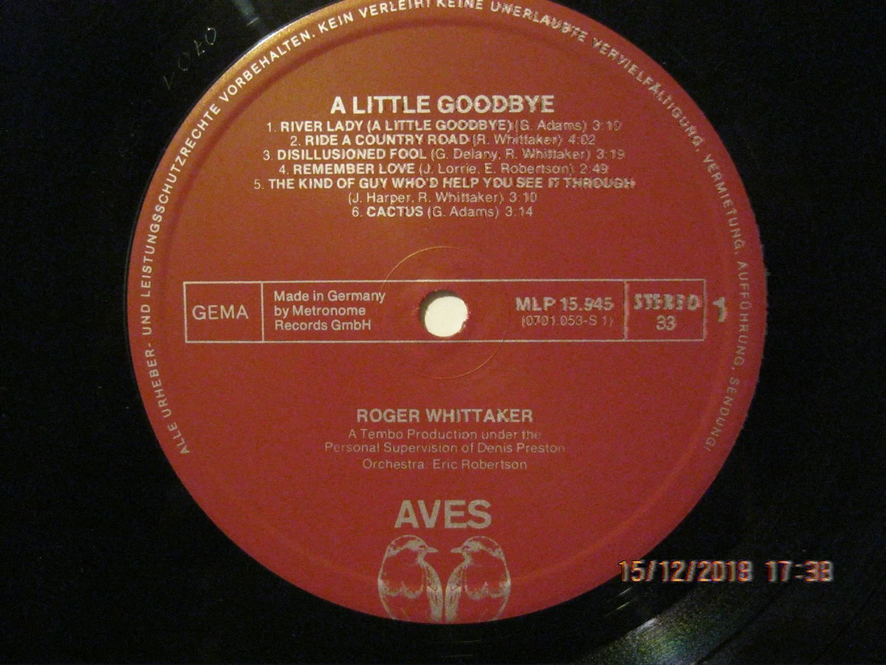 Dischi in vinile: Roger Whittaker A Little Goodbye Vinyl – Usato da Affoltern am Albis venduto da Andrezc 2