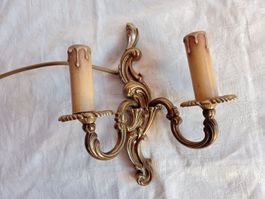Antike Wandlampe Messing 2-flammig Geschwungen Funktioniert
