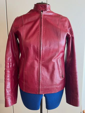 Damen Lederjacke in Bordeaux rot