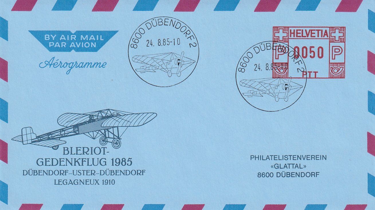 Tutti i francobolli: Blériot-Gedenkflug Dübendorf - Uster - Dübendorf 1985 – Usato da Baar venduto da Asmara111