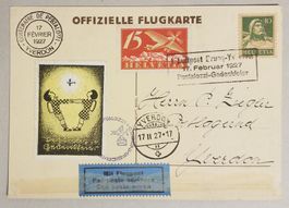 B21) 1927, Flugkarte mit Vignette Brugg-Yverdon selten
