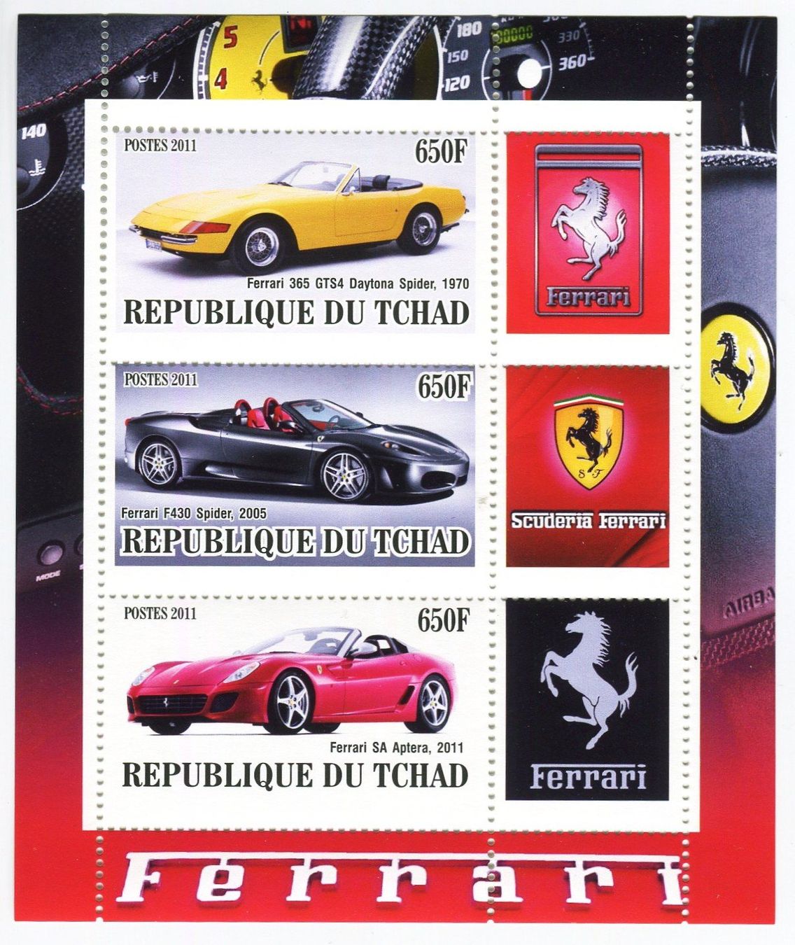 Alle Briefmarken: Block "Ferrari". Tschad. – Neu und originalverpackt aus Basel von Butsch5