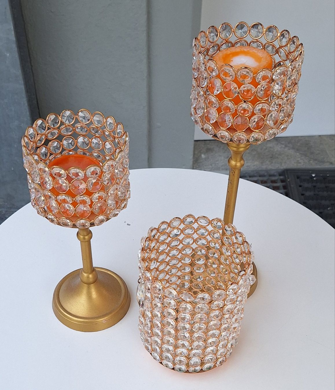 Kerzenständer: Ensemble de 3 chandeliers dorés ornés de strass – Gebraucht aus Rickenbach b. Wil von joeletaxi1954 3
