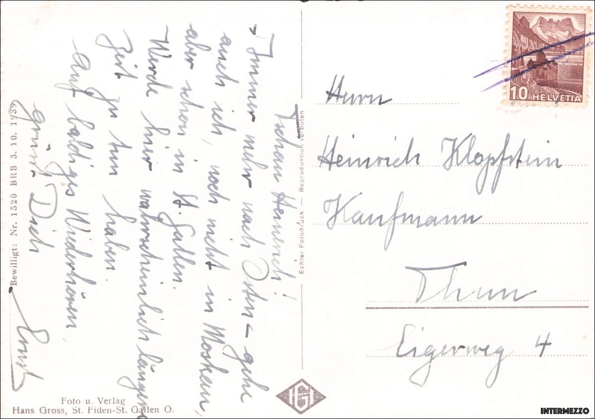 Cartoline postali: St. Gallen // Tram Nr. 1 Postauto Bahnhof // 1939 – Usato da Basel venduto da intermezzo12 1