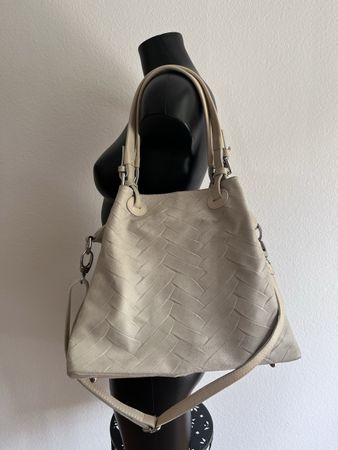 Beige Leder Handtasche