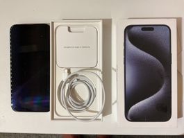 Apple iPhone 15 Pro Max titan blau + Silikon Case