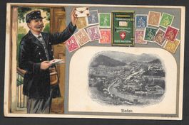 Baden Prägekarte mit Postbote und Briefmarken
