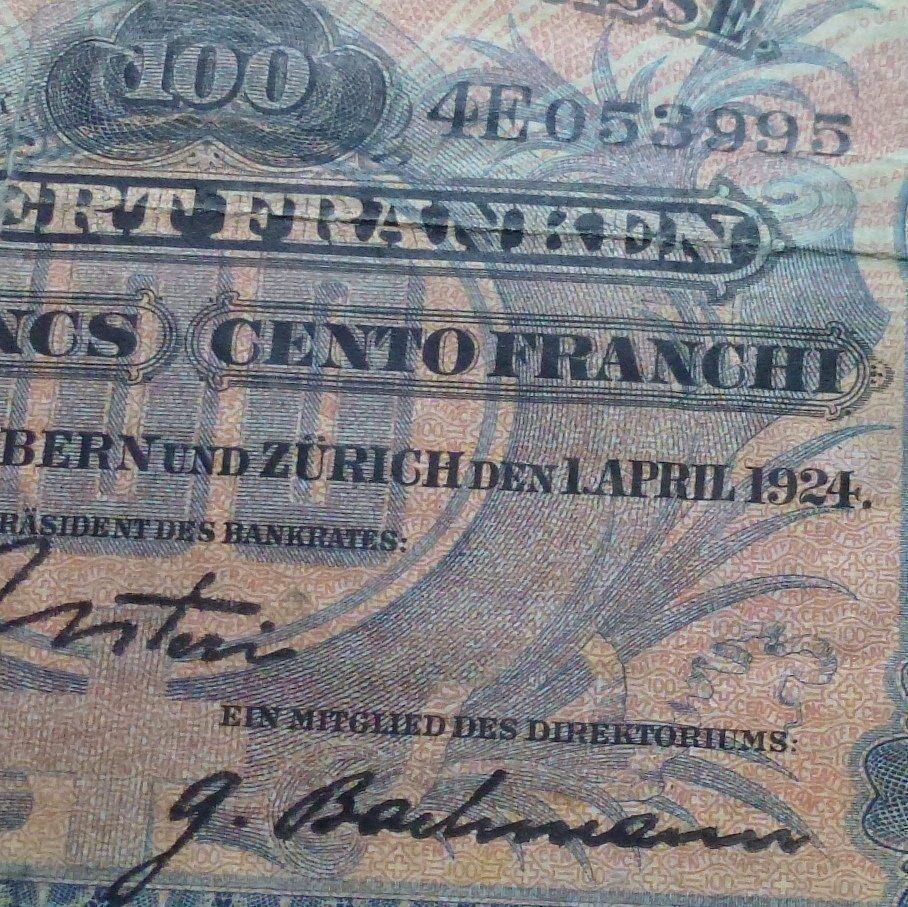 Banconote: 100 Franken 1. April 1924 – Usato da Walkringen venduto da Casablanca777 2