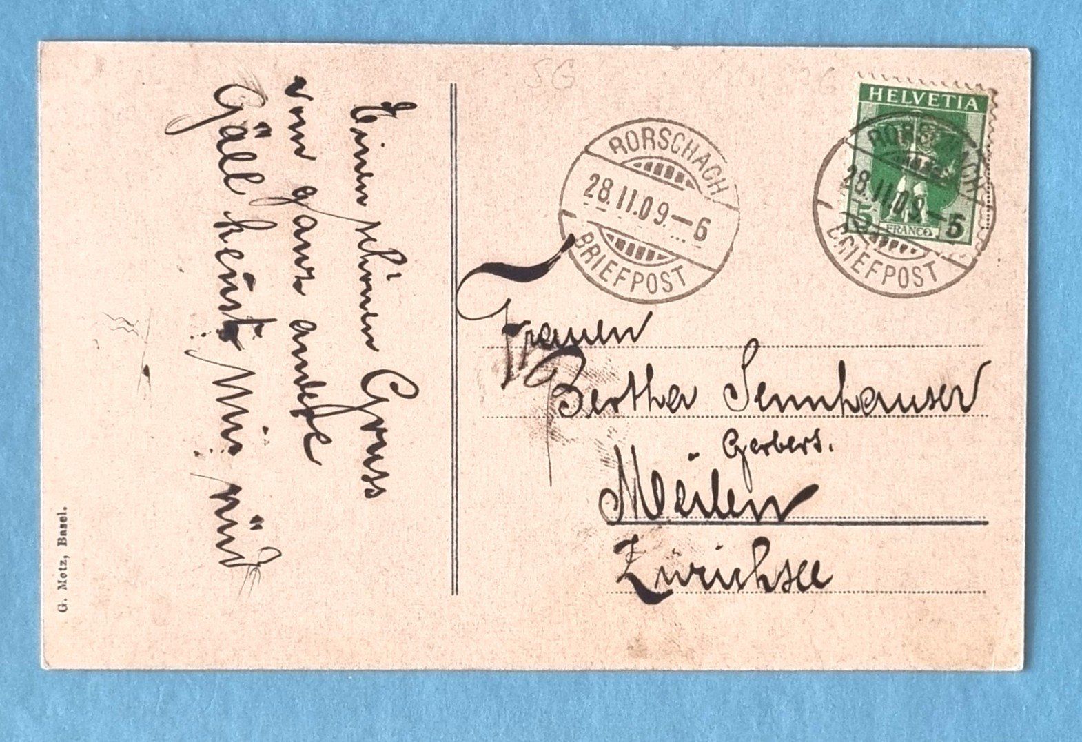 Cartoline postali: Rorschach - Dampfer bei Hafeneinfahrt - Luftschiff - 1909 – Usato da Rothrist venduto da RROENK 1
