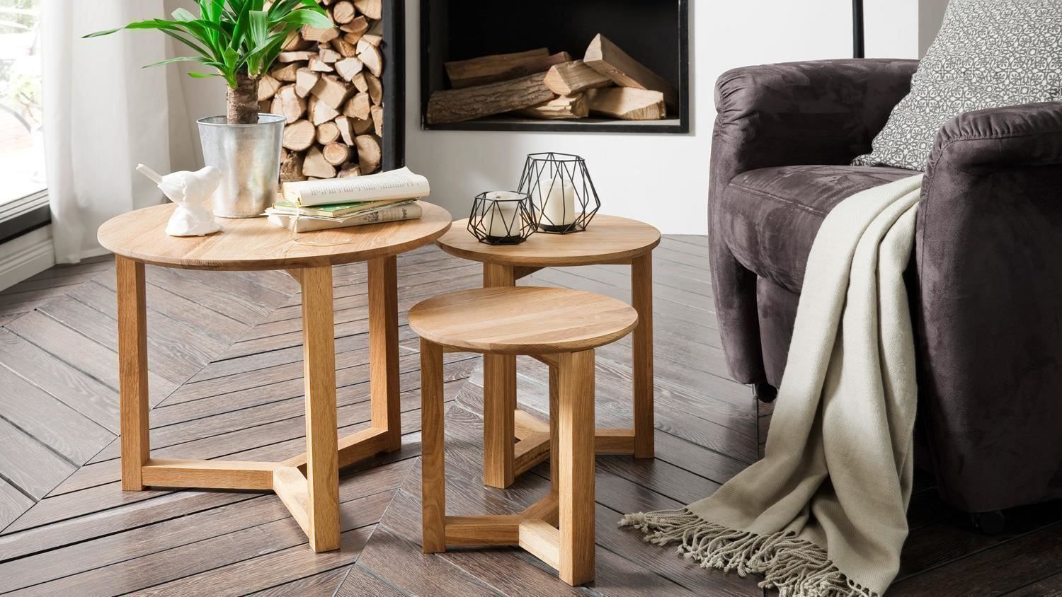 Tischset: Beistelltische 3er Set Asteiche massiv – Neu und originalverpackt aus Kriens von Mikado-Geschenke