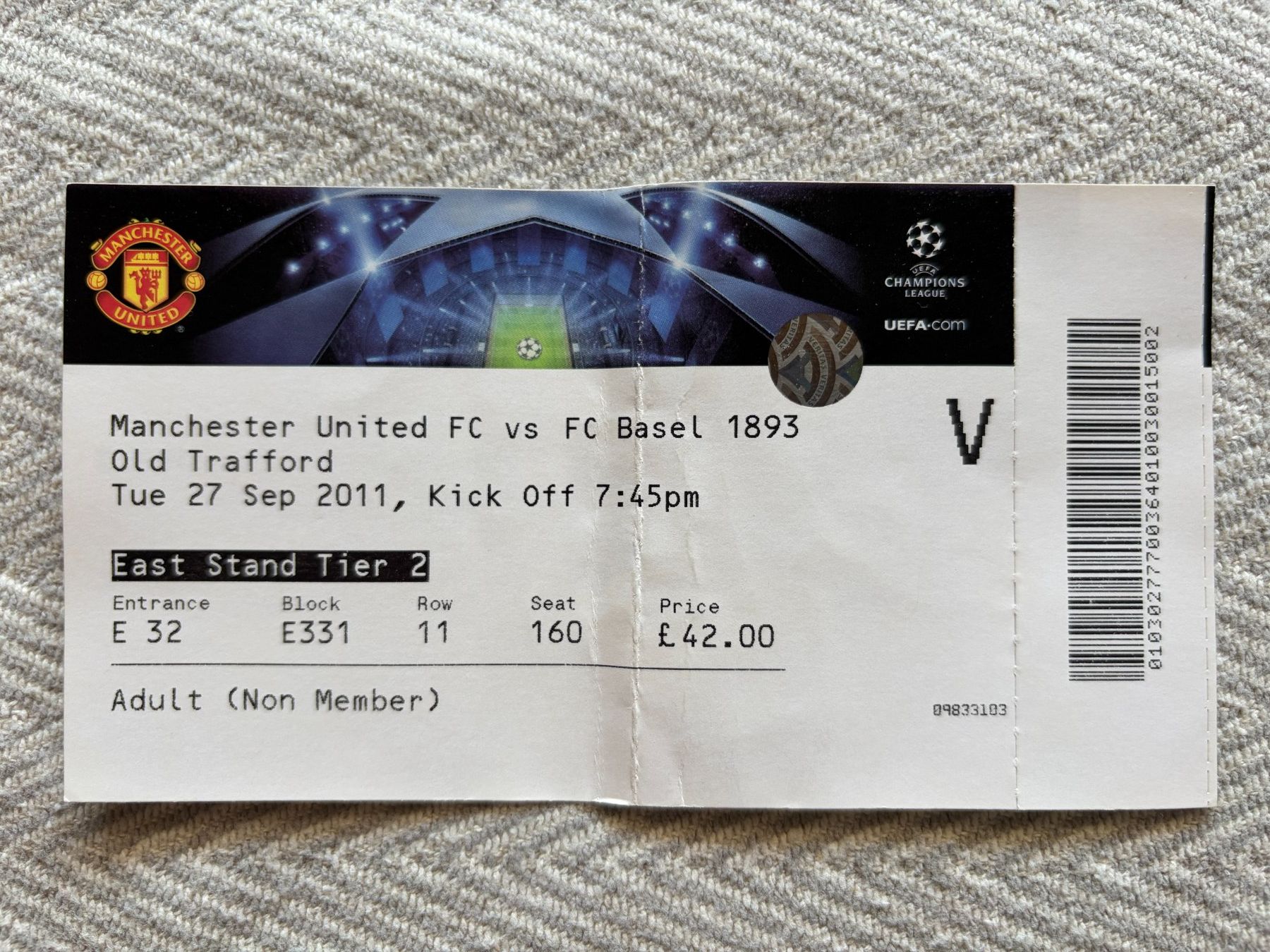 Biglietti: Manchester Utd - FC BASEL - / CL / 27.09.2011 – Usato da Aarberg venduto da umearocks