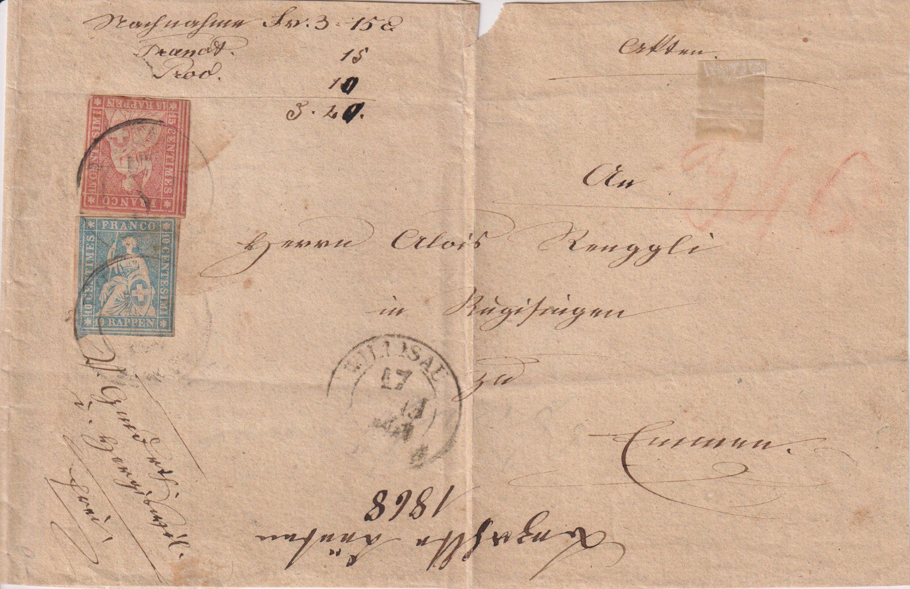 Alle Briefmarken: TOP Strubelbrief Vorderseite 23/24, 1868 selten+++1 – Gebraucht aus Samnaun-Compatsch von Marken-Murk