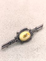 Jugendstil 925er Silber Brosche mit Natur Honig Bernstein