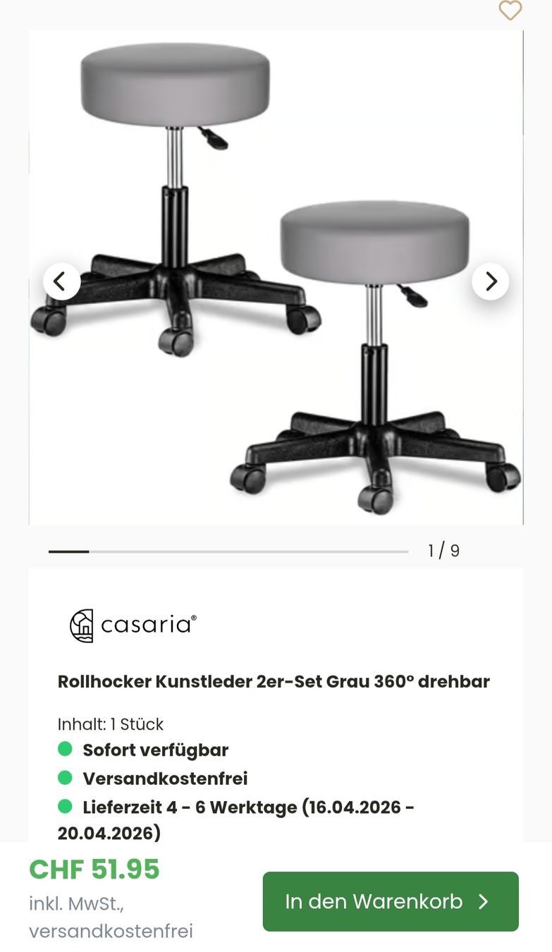 Sgabelli: 3 Rollhocker/Drehhocker höhenverstellbar, Grau, Neu – Nuovo e nell'imballaggio originale da Gebertingen venduto da rosche117 2