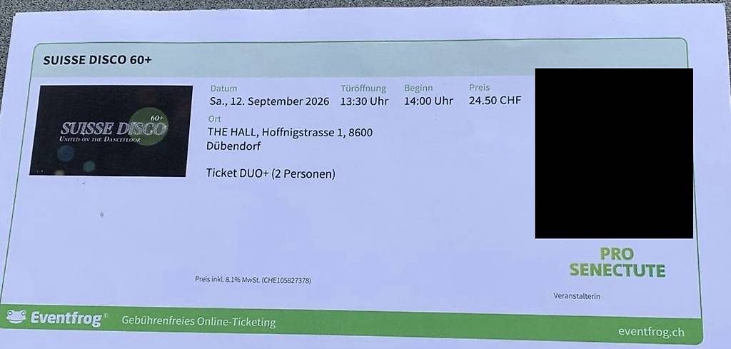 Tickets: Tickets Suisse Disco 60+ – Neu und originalverpackt aus Bertschikon Gossau von twentyfive 1