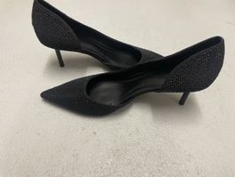 Zara Black Embellished Heels, Pointed, Size 37, Party 👠✨