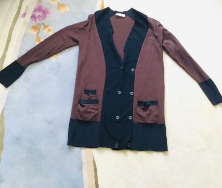 Merveilleuse veste longue pure laine FOGAL marron/noir t. S