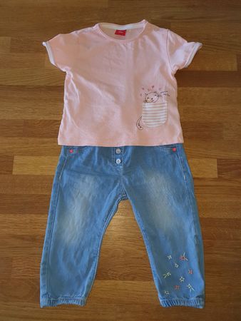 S.Oliver Set aus Hose & T-Shirt, Gr. 74, Katzen-Motiv