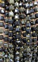 Obsidian Würfel- facettiert ca. 6mm. 43 Würfel Strang