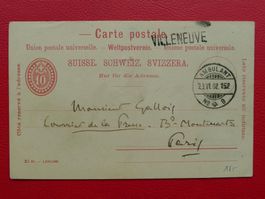 1902, BAHNPOST: VILLENEUVE (VD) nach PARIS (F)