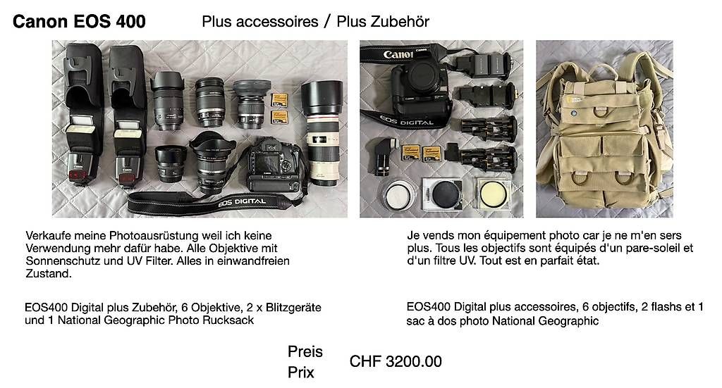 Fotocamera: Canon EOS 400 Plus accessoires / Plus Zubehör – Usato da Lausanne venduto da Ricaphidu007