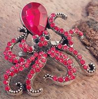 Brosche Tintenfisch / Octopus / Krake mit rotem Strass
