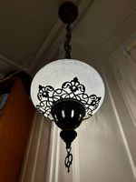 Orientalische Hängelampe mit "Crakle Glas" / antik Messing