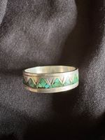 Vintage Silberring mit Türkis-Inlays, Grösse 59
