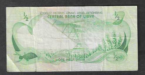 Banknoten: Libya  1/2  Dinar  Gebraucht – Gebraucht aus Gordola von coinsandnotes 1